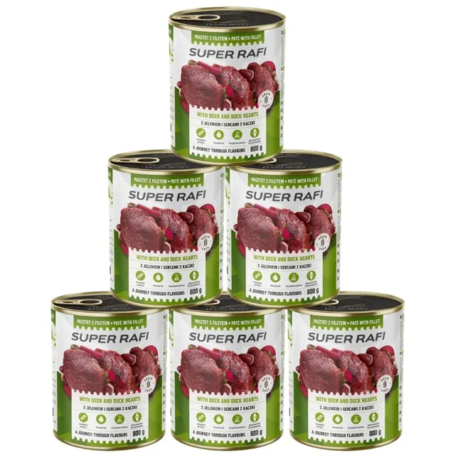RAFI Super s jelenem a srdíčky z kachny 6x800g paštika pro psy
