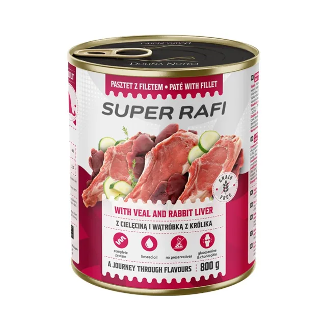 RAFI Super s telecím a játry z králíka 800g paštika pro psy