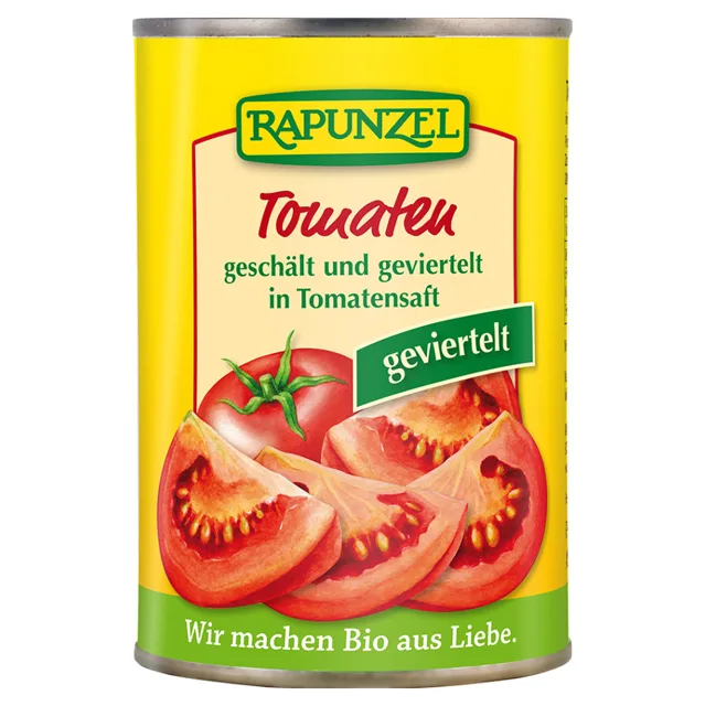 RAPUNZEL Rajčata loupaná čtvrcená BIO 400 g