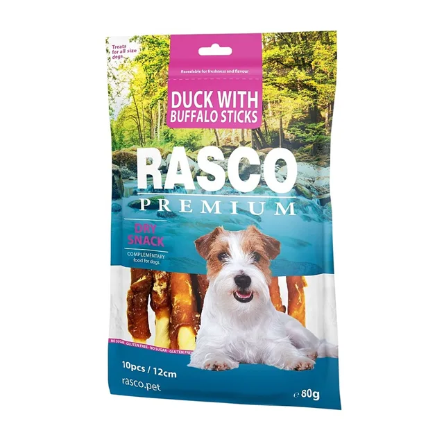 RASCO PREMIUM Pochoutka buvolí kůže obalená kachním masem tyčinky 80 g