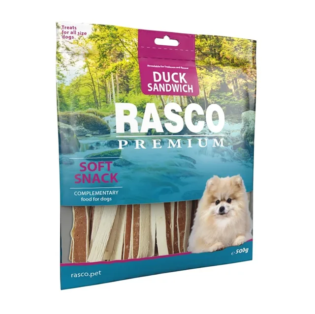 RASCO PREMIUM Pochoutka pro psy kachna s treskou sendvič 500 g