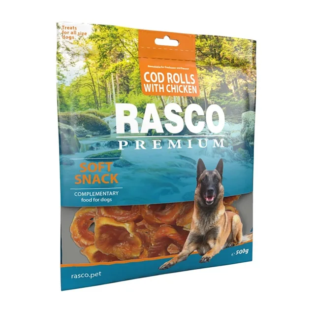 RASCO PREMIUM Pochoutka pro psy treska obalená kuřecím rolky 500 g