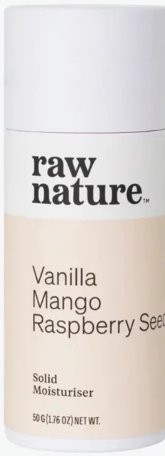 Raw Nature Solid Moisturiser, tuhý hydratační krém, vanilka, mango, malinová semínka, 50 g