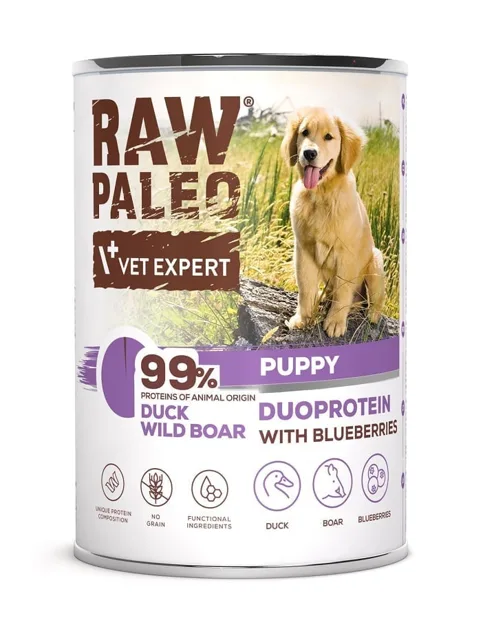 RAW PALEO Duck&amp;Boar Puppy 400g mokré krmivo pro štěňata z kachny a divočáka