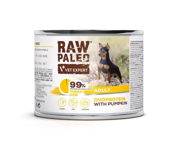 RAW PALEO Krůta a treska pro dospělé psy 200g mokré krmivo s krůtou a treskou