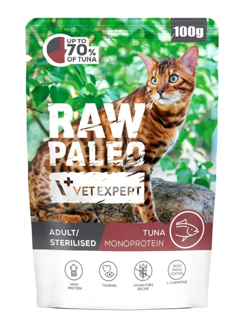 RAW PALEO Monoprotein Adult Sterilised Cat Tuna 100 g pro dospělé a sterilizované kočky s tuňákem