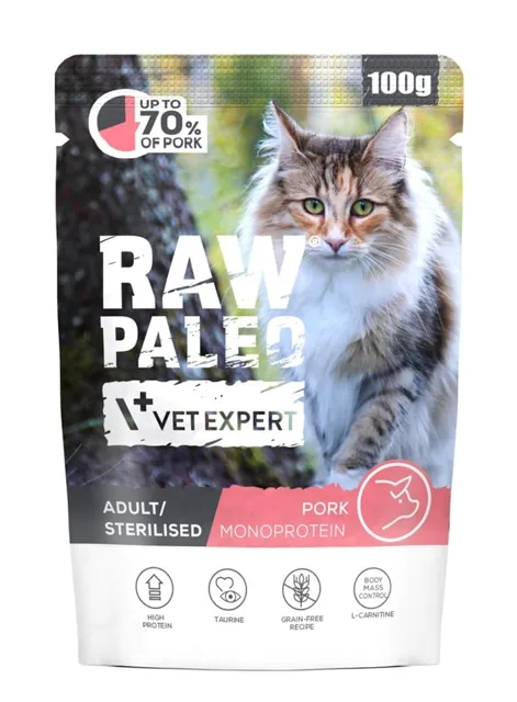 RAW PALEO Monoprotein Adult Sterilised Pork 100 g pro dospělé a sterilizované kočky s vepřovým masem