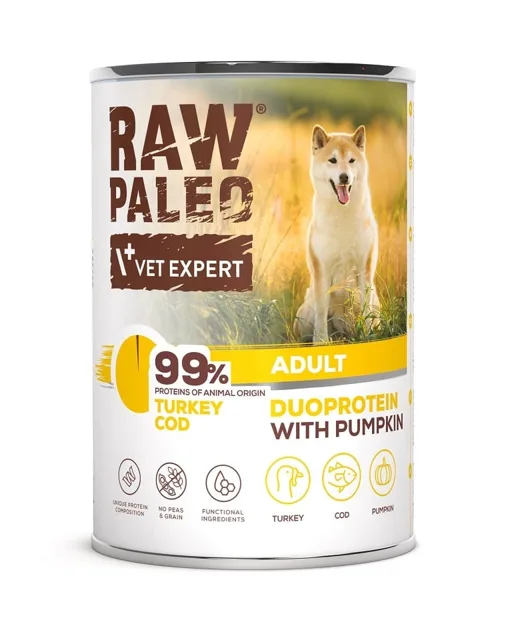 RAW PALEO Turkey&amp;Cod Adult 400g mokré krmivo pro psy s krůtím masem a treskou