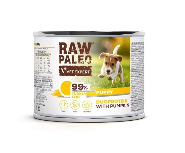 RAW PALEO Turkey&amp;Cod Puppy 200g mokré krmivo pro štěňata s krůtím masem a treskou