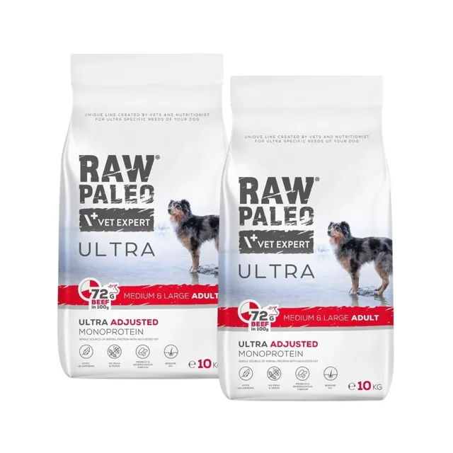RAW PALEO Ultra Beef Medium&amp;Large Adult 2x10kg pro dospělé psy středních a velkých plemen, hovězí