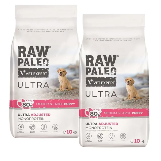 RAW PALEO Ultra Pork Medium&amp;Large Puppy 2x10kg pro štěňata středních a velkých plemen vepřové