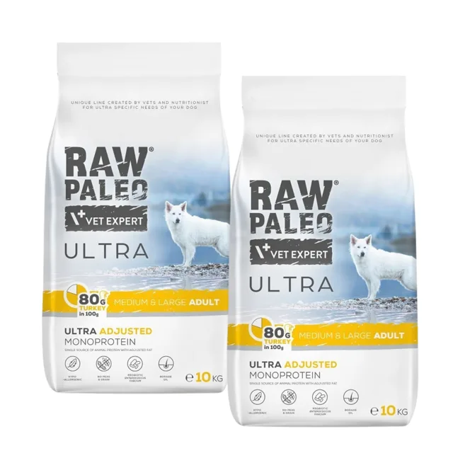 RAW PALEO Ultra Turkey Medium&amp;Large Adult 2x10 kg pro dospělé psy středních a velkých plemen s krůtím masem
