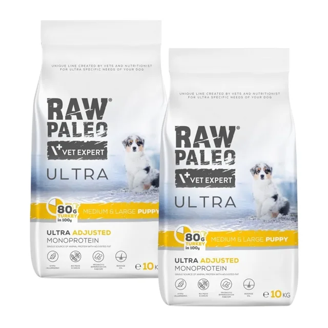 RAW PALEO Ultra Turkey Medium&amp;Large Puppy 2x10 kg pro štěňata středních a velkých plemen