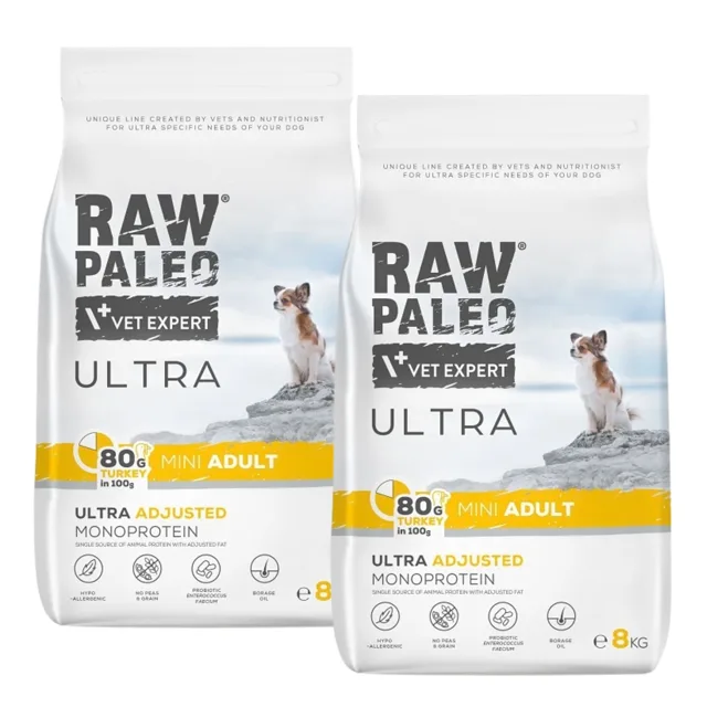 RAW PALEO Ultra Turkey Mini Adult 2x 8 kg pro dospělé psy malých plemen s krůtím masem