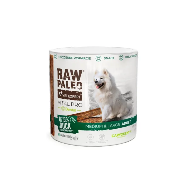 RAW PALEO Vital Pro Dental Duck Medium Large 100g monoproteinový funkční pamlsek pro zdravé zuby psů