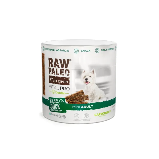 RAW PALEO Vital Pro Dental Duck Mini 100g monoproteinový funkční pamlsek pro zdravé zuby psů