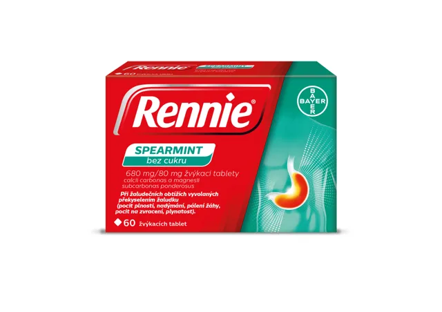 Rennie Spearmint bez cukru 60 žvýkacích tablet