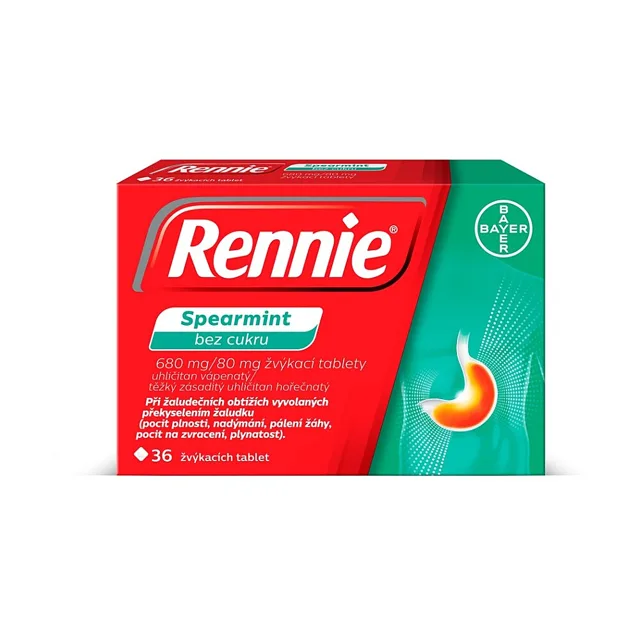 RENNIE Spearmint bez cukru 680 mg/80 mg  36 žvýkacích tablet