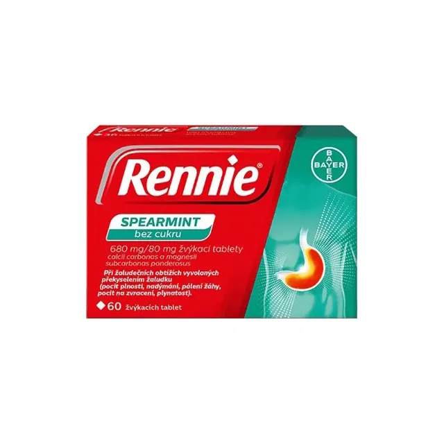 Rennie Spearmint bez cukru 680mg/80mg 60 žvýkacích tablet