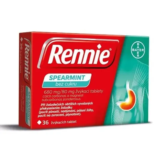 Rennie Spearmint bez cukru por.tbl.mnd. 36 x 680 mg/80 mg
