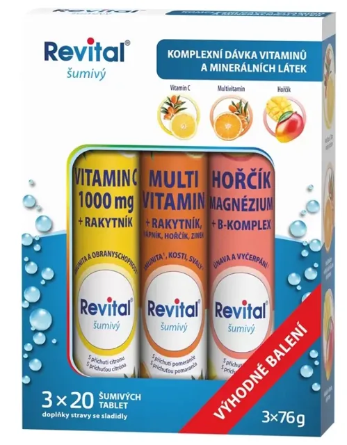 Revital Vit.C+Multivitamin+Hořčík eff. 3x 20 tablet