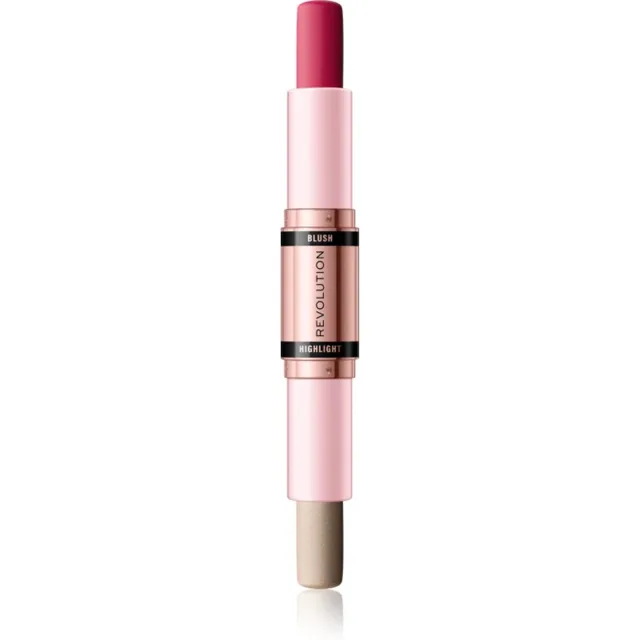 Revolution Blush & Highlight krémová tvářenka a rozjasňovač v tyčince odstín Mauve Glow 2x4.3 g