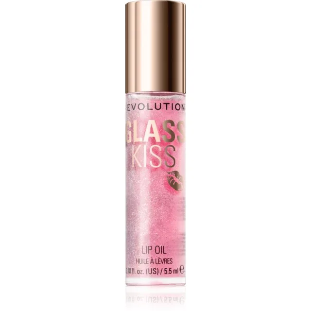 Revolution Glass Kiss třpytivý olej na rty odstín Fairytale Peach 5.5 ml