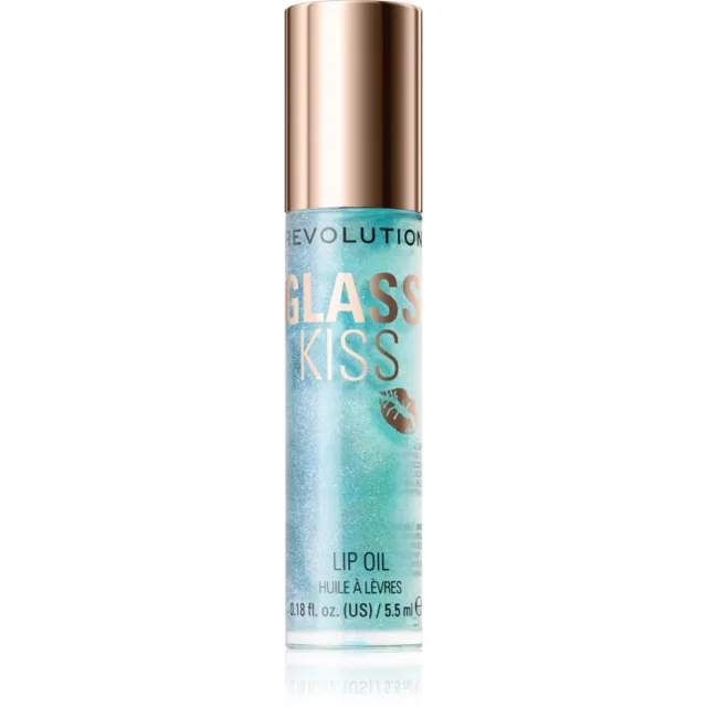 Revolution Glass Kiss třpytivý olej na rty odstín Mermaid Blue 5.5 ml