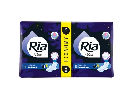 Ria Ultra Day & Night menstruační vložky s křidélky 16 ks