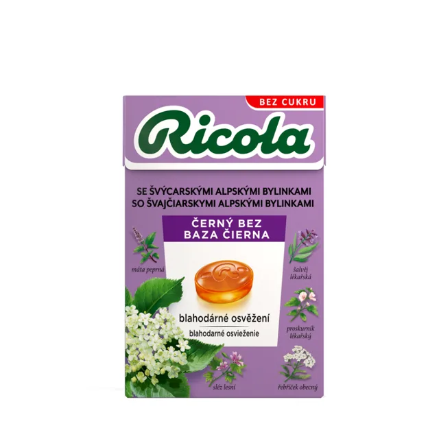 RICOLA  Bylinné bonbóny bez cukr černý bez 40 g