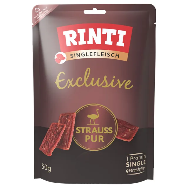 RINTI Exclusive Snack 50 g jeden druh masa - výhodné balení 3 x 50 g pštrosí
