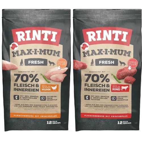RINTI MAX-I-MUM s hovězím masem 12 kg + s kuřecím masem 12 kg pro dospělé psy