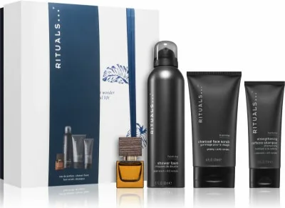 Rituals The Ritual Of Homme kofeinový šampon 70 ml + pleťový peeling 125 ml + EDP 15 ml + Rituals The Ritual Of Homme sprchová pěna 200 ml kosmetická sada