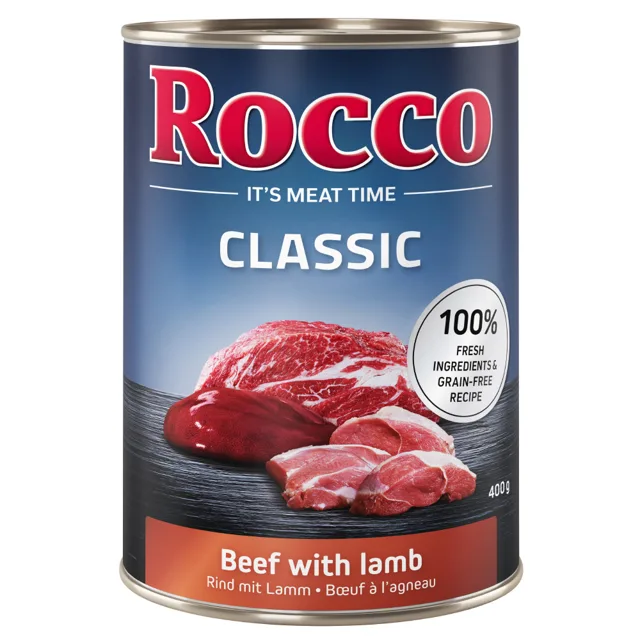 Rocco Classic 12 x 400 g - Drůbeží mix: hovězí/kuřecí, hovězí/drůbeží srdíčka, hovězí/krůtí