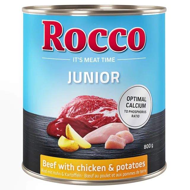 Rocco Junior 24 x 800 g - hovězí s kuřecím a bramborami
