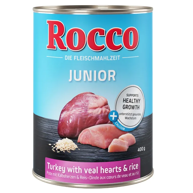 Rocco Junior 6 x 400 g - krůtí s telecími srdci a rýží