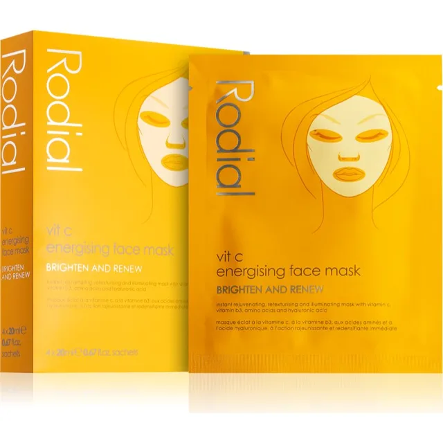 Rodial Vit C Energising Face Mask plátýnková maska pro rozjasnění a vitalitu pleti s vitaminem C 4 x 20 ml