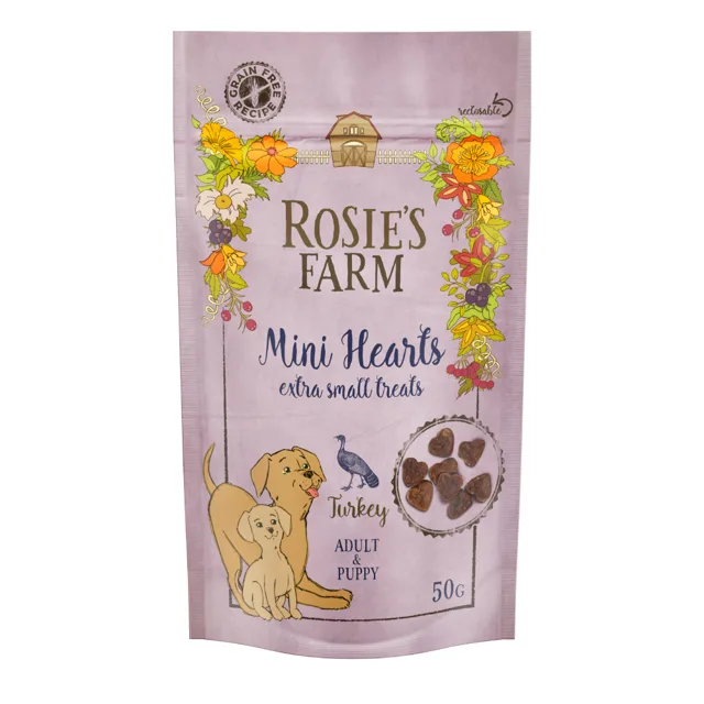 Rosie's Farm Puppy Snacks "Mini Hearts" krůtí - 3 x 50 g
