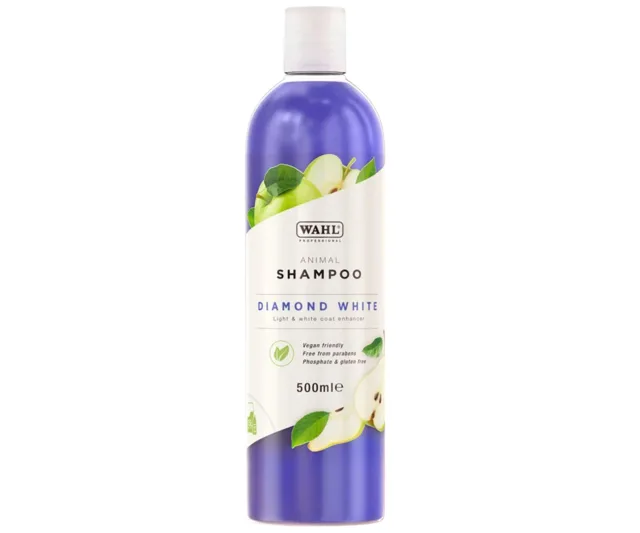 Rozjasňující šampon pro světlou zvířecí srst Wahl Professional Animal Shampoo Diamond White - 500 ml, koncentrát + dárek zdarma