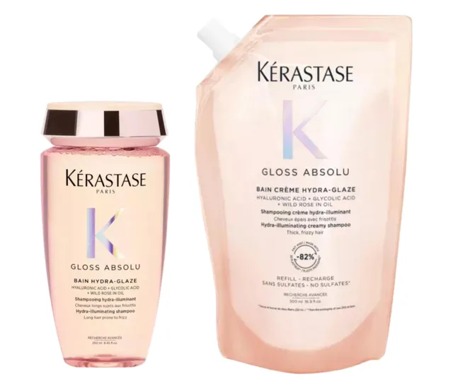 Rozjasňující šampon pro vlasy se sklonem ke krepatění Kérastase Gloss Absolu Bain Hydra-Glaze - 250 ml + náhradní náplň 500 ml + dárek zdarma
