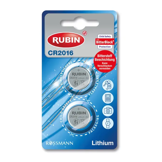 RUBIN Baterie CR2016 3V 2 ks