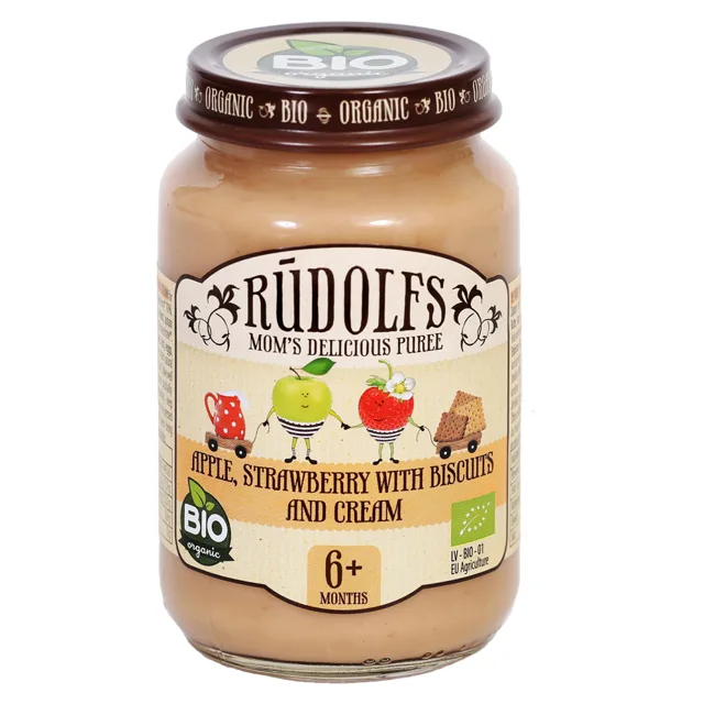 RUDOLFS Bio jablko, jahody, sušenky, smetana 6m+ 190 g