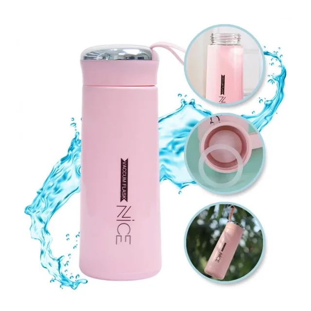 Růžová láhev na vodu NICE s úchytem - 400 ml
