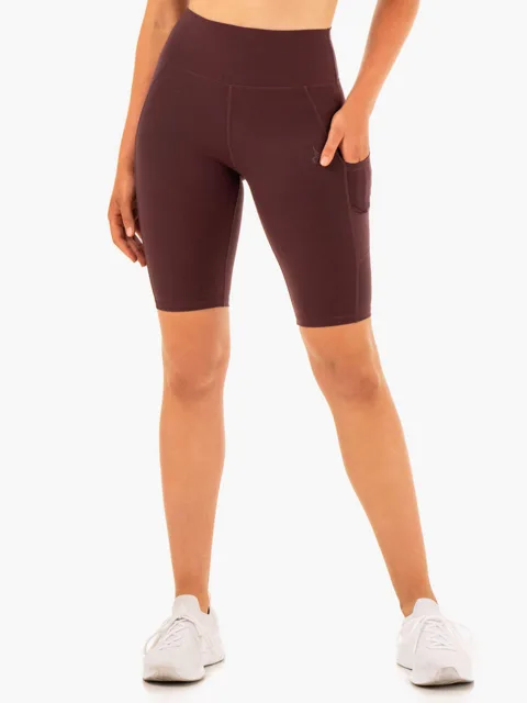 Ryderwear Dámské biker šortky s kapsami a vysokým pasem Reset Chocolate