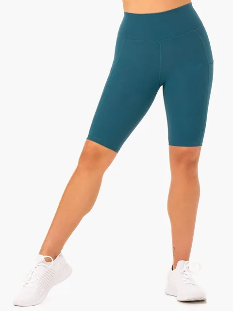 Ryderwear Dámské biker šortky s kapsami a vysokým pasem Reset Teal