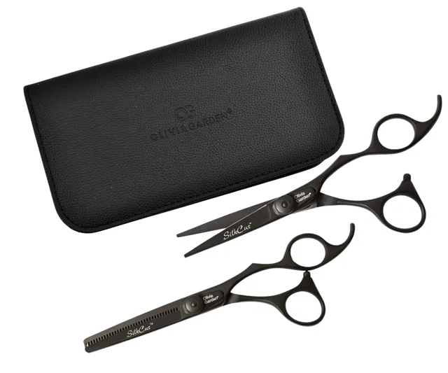 Sada kadeřnických nůžek 5,75" a efilačních nůžek 6,35" Olivia Garden SilkCut Pro Matt Black (575/635Matt) + dárek zdarma