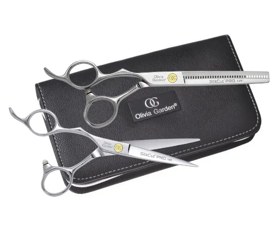 Sada kadeřnických nůžek 5,75" a efilačních nůžek 6,35" pro leváky Olivia Garden SilkCut Pro (SI-PRO5.75/6.35L) + dárek zdarma