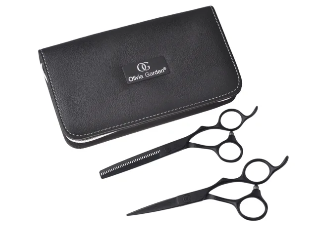 Sada kadeřnických nůžek 5" a efilačních nůžek 6,35" SilkCut Pro Matt Black Olivia Garden (PRO5.00/6.35T) + dárek zdarma