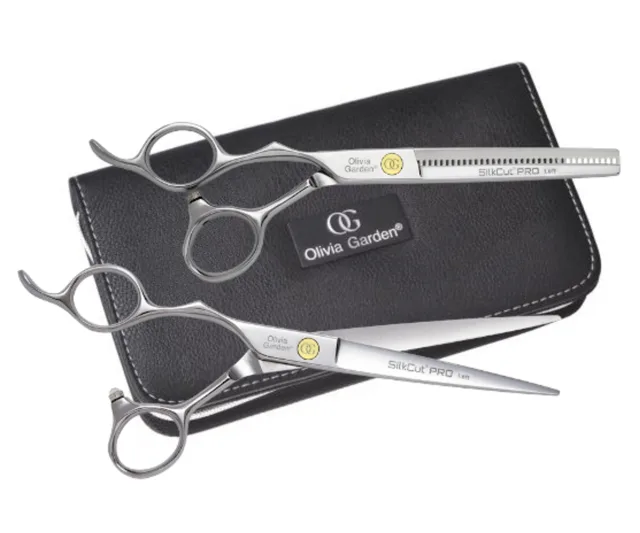 Sada kadeřnických nůžek 6,5" a efilačních nůžek 6,35" pro leváky Olivia Garden SilkCut Pro (SI-PRO6.50/6.35L) + dárek zdarma