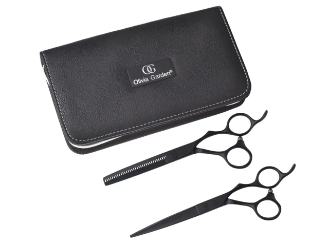 Sada kadeřnických nůžek 6,5" a efilačních nůžek 6,35" SilkCut Pro Matt Black Olivia Garden (PRO6.50/6.35) + dárek zdarma